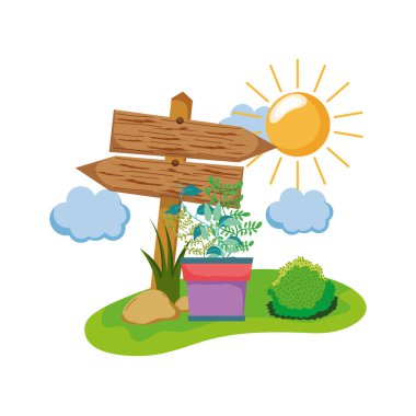 houseplant alan vektör çizim tasarım ile ahşap ok