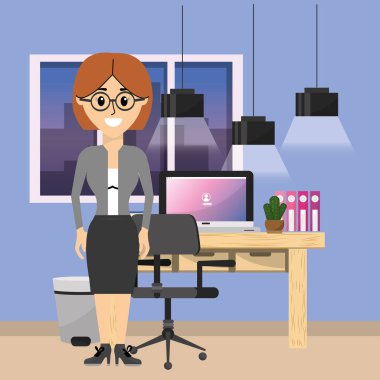 İş kadını worket ev ofis karikatürler vektör çizim grafik tasarım