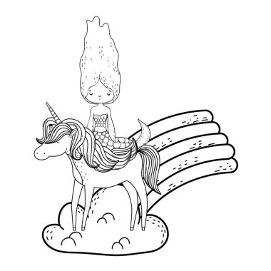 tek boynuzlu at ve bulutlar gökkuşağı deniz kızı vektör çizim tasarım