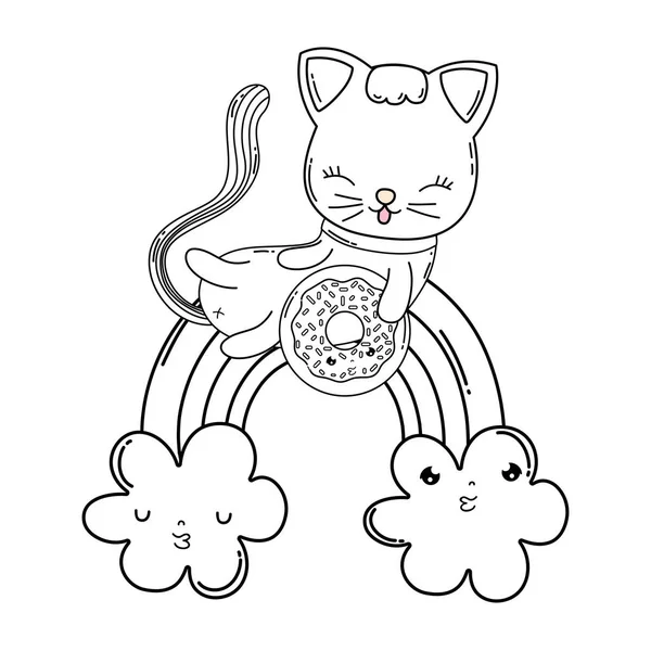 Gato Bonito Com Donut Design Ilustração Vetorial Arco Íris —  Vetores de Stock