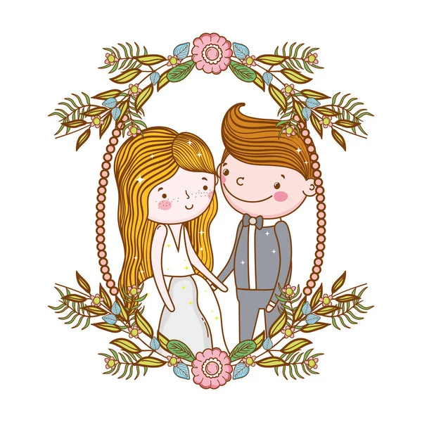 Couple Mariage Mignon Portrait Cadre Vecteur Ilustration — Image vectorielle