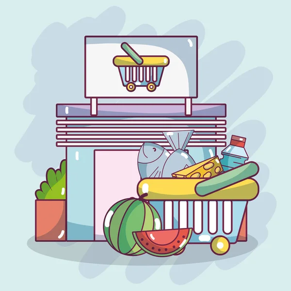 Lebensmittel Und Einkaufen Supermarkt — Stockvektor