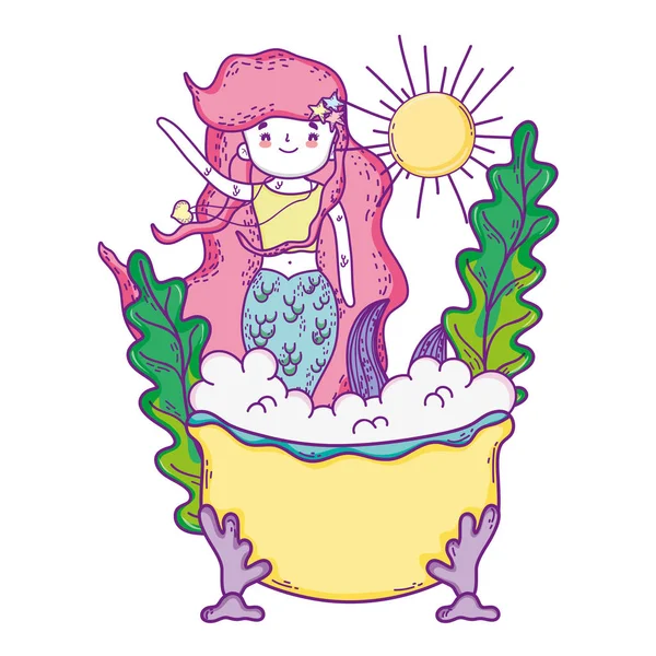 Niedliche Meerjungfrau Der Badewanne Charakter Vektor Illustration Design — Stockvektor