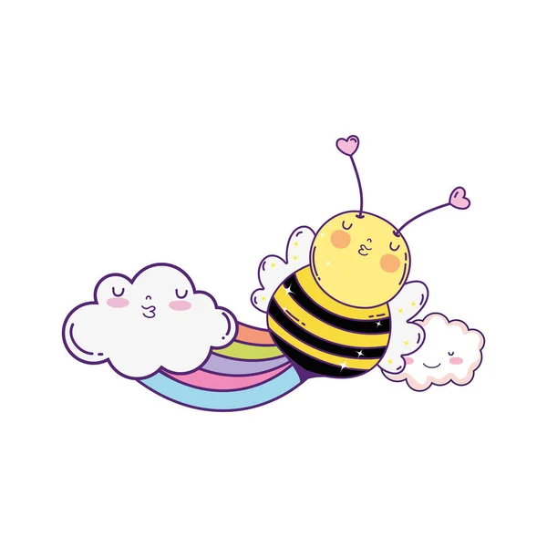 Kleine Bijen Met Regenboog Kawaii Characterdesign Vector Illustratie — Stockvector