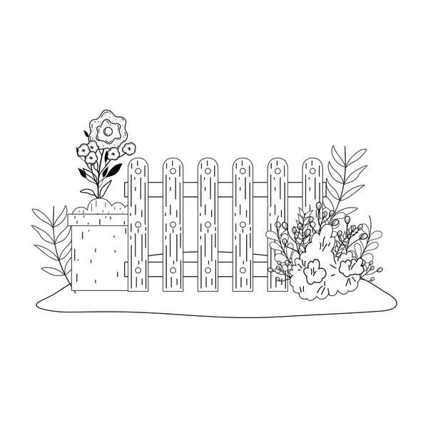 Arbusto Jardim Com Cerca Flores Design Ilustração Vetorial — Vetor de Stock
