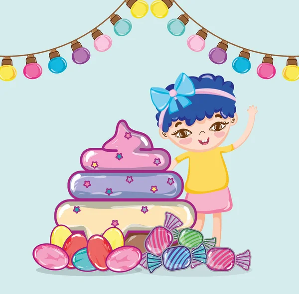 Chica Con Cupcake Caramelos Fiesta Cumpleaños Vector Ilustración Diseño Gráfico — Vector de stock