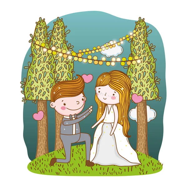 Çift Düğün Sevimli Çizgi Vektör Halat — Stok Vektör