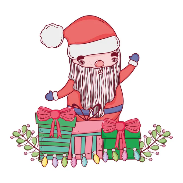 Mignon Noël Père Noël Claus Avec Cadeaux Cadeaux Vectoriel Illustration — Image vectorielle