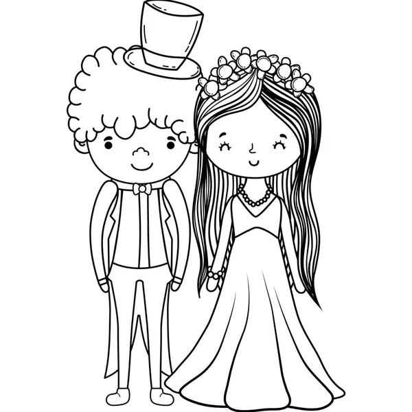 Couple Wedding Cute Cartoon Vector Illustration Graphic Design — Stock Vector