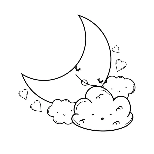 Wolken Und Mond Niedlich Cartoons Vektor Illustration Grafik Design — Stockvektor