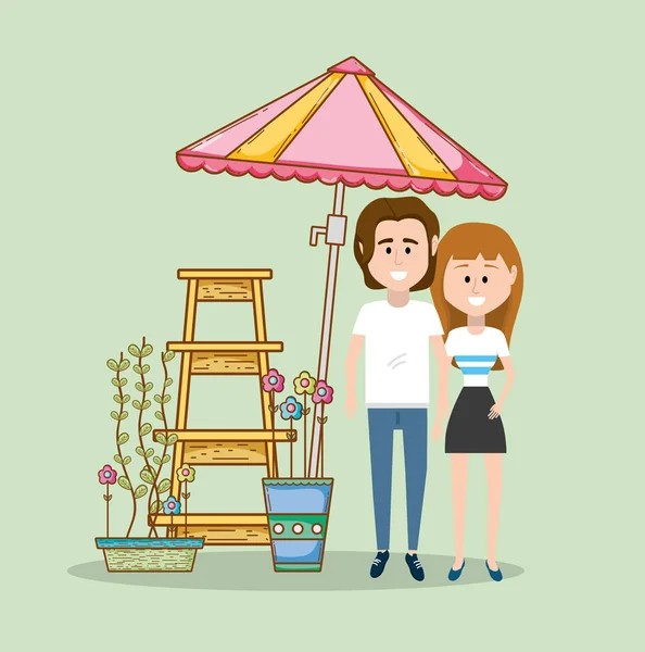 Jeune Couple Profitant Printemps Dans Nature Illustration Vectorielle Conception Graphique — Image vectorielle