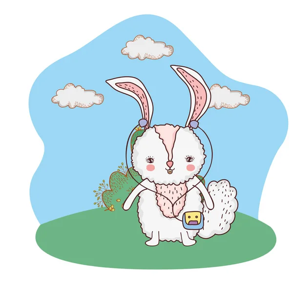 可爱的小兔子与随身听在公园矢量插图设计 — 图库矢量图片