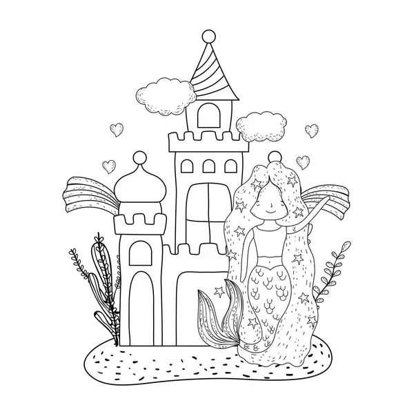 Mermaid Castle Undersea Scene Vector Illustration Design — Stock Vector