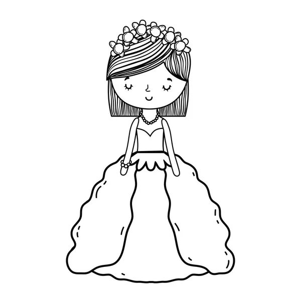 Bride Wedding Cute Dress Cartoon Vector Illustration Graphic Design — Stock Vector