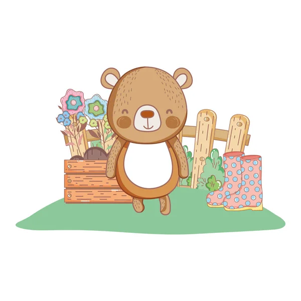 Urso Pequeno Bonito Projeto Ilustração Vetor Jardim — Vetor de Stock