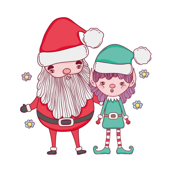 Sød Jul Santa Claus Med Hjælper Vektor Illustration Design – Stock-vektor
