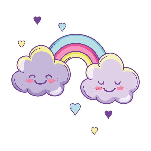 Χαριτωμένο Σύννεφο Και Ουράνιο Τόξο Κινούμενα Σχέδια Παστέλ Χρώματα — Διανυσματικό Αρχείο