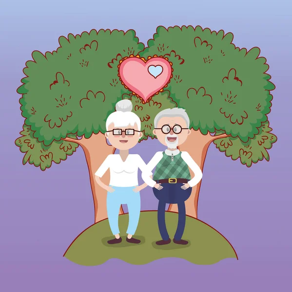 Abuelos Amor Pareja Juntos Parque Dibujos Animados Vector Ilustración Diseño — Archivo Imágenes Vectoriales