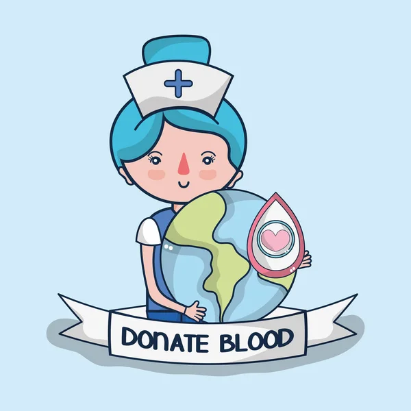 Vrouw Arts Bloed Donatie Campagne Tekenfilms Vector Illustratie Grafisch Ontwerp — Stockvector