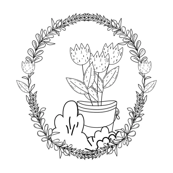 Μεταλλικό Κουβά Λουλούδια Κήπων Διανυσματικά Εικονογράφηση Σχεδιασμός — Διανυσματικό Αρχείο