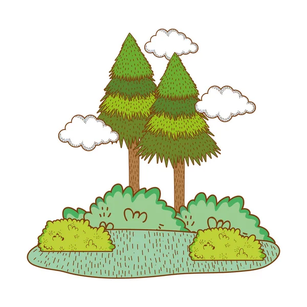 Árboles Paisaje Rural Redondo Icono Vector Ilustración Diseño Gráfico — Vector de stock