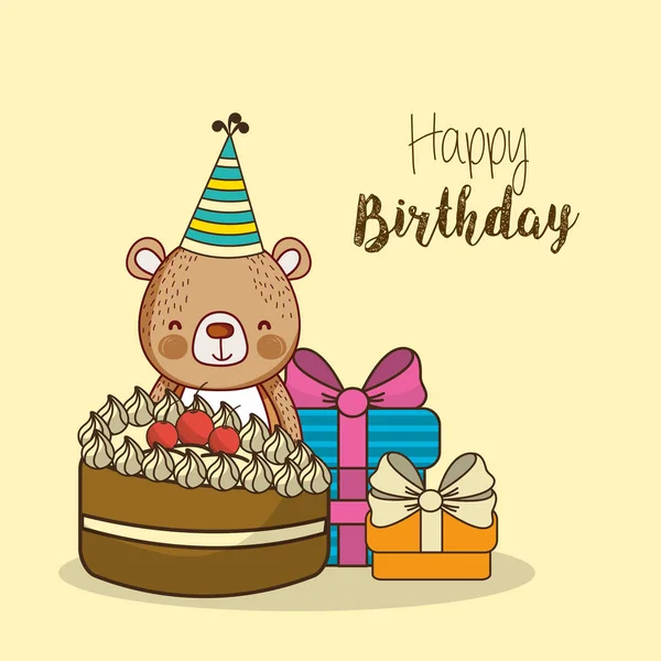 Happy Birthday Card Cute Animal Cartoon Vector Illustration Graphic Design — Stock Vector