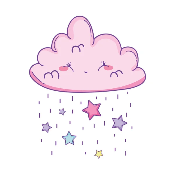 Mignon Nuage Pluie Étoiles Dessin Animé Vecteur Illustration Graphisme — Image vectorielle