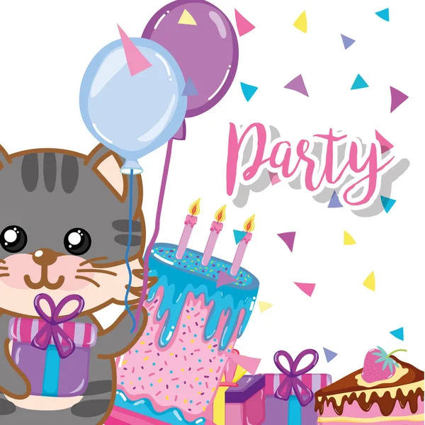 Birthday party with cute cat cartoons vector illustration graphic design