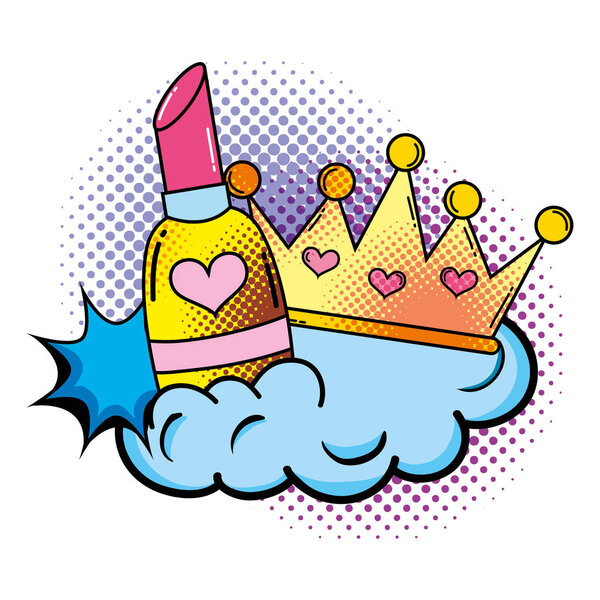 помада с векторной иллюстрацией в стиле корона поп-арта
