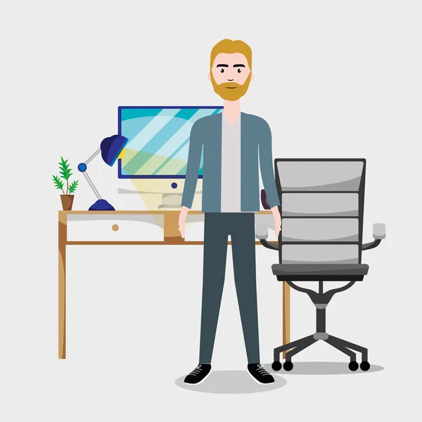 Worker Business Office Scenery Cartoon Vector Illustration Graphic Design — Stock Vector