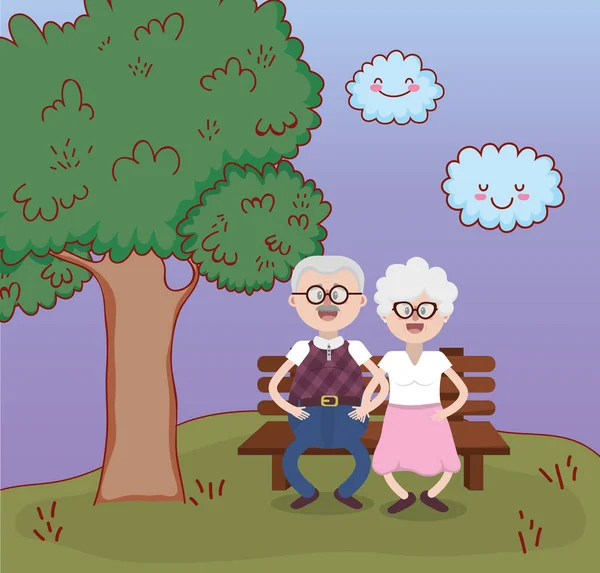 Abuelos Amor Pareja Juntos Parque Dibujos Animados Vector Ilustración Diseño — Vector de stock