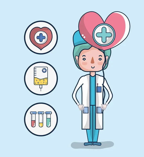 サンプル分析項目心健康漫画ベクトル イラスト グラフィック デザインを持つ医師 — ストックベクタ