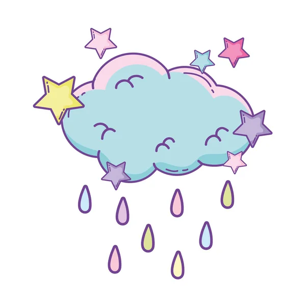 Linda Nube Lloviendo Con Estrellas Dibujos Animados — Archivo Imágenes Vectoriales