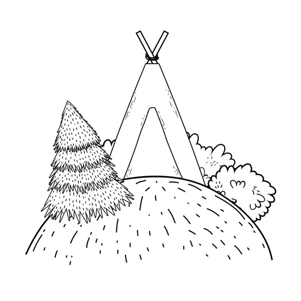 Tente Camping Indienne Dans Paysage Vectoriel Illustration Design — Image vectorielle