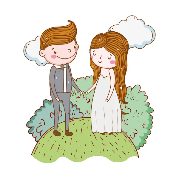 Paar Hochzeit Niedlich Cartoon Vektor Illustration — Stockvektor