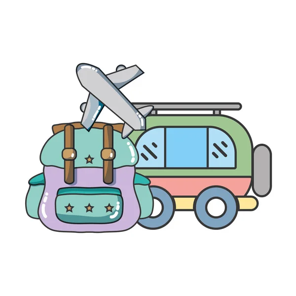 Vacation Travel Van Elements Cartoons Vector Illustration Graphic Design — Stock Vector