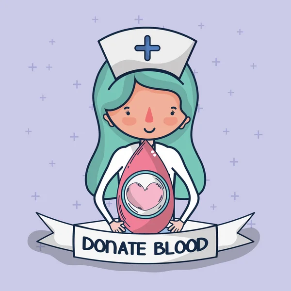 Enfermera Donar Banner Sangre Dibujo Animado Vector Ilustración Diseño Gráfico — Vector de stock