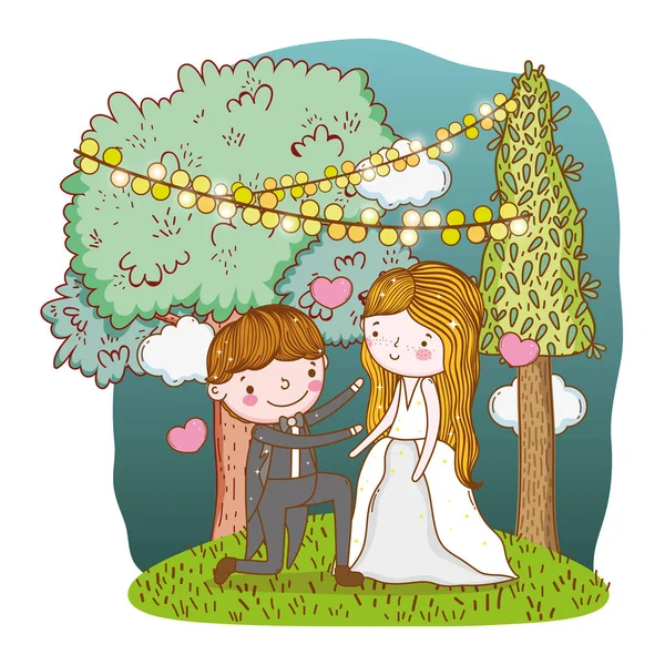 Paar Hochzeit Niedlich Cartoon Vektor Illustration — Stockvektor