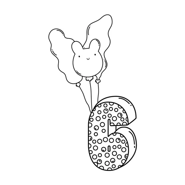 Geburtstagskerze Nummer Sechs Mit Luftballons Tierform Vektor Illustration Grafik Design — Stockvektor