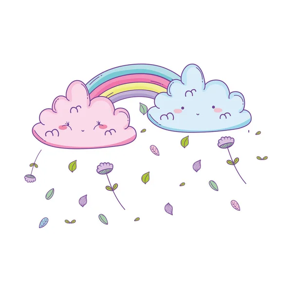 Nuage Mignon Dessins Animés Arc Ciel Sur Les Couleurs Pastel — Image vectorielle