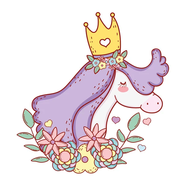 cute fairytale unicorn with floral decoration vector illustration design