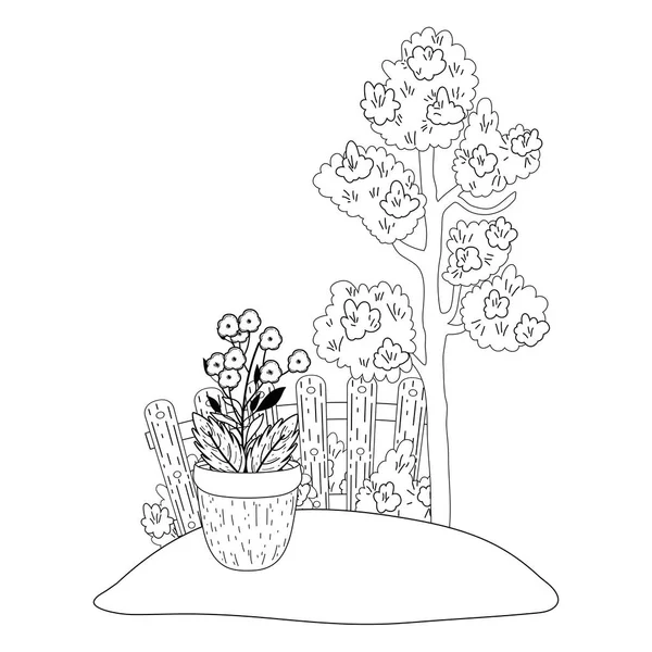 Ağaç Bitki Çiçek Bahçe Vektör Çizim Tasarım Ile — Stok Vektör