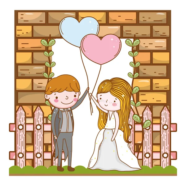 Пара Свадебные Милые Мультяшные Векторные Иллюстрации — стоковый вектор
