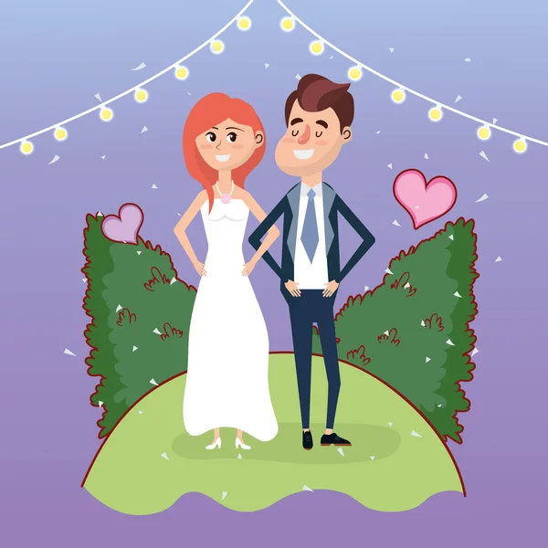 ちょうど結婚結婚式カップル カード デザイン ベクトル イラスト グラフィック デザイン — ストックベクタ