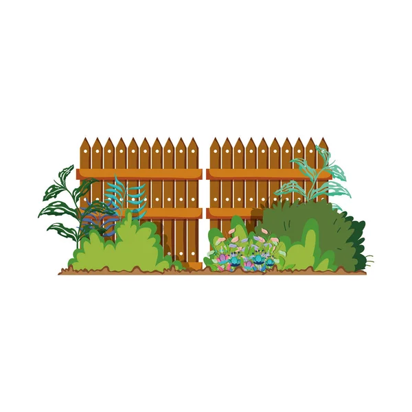 木栅栏与庭院花场面向量例证设计 — 图库矢量图片