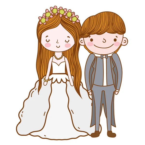 Çift Düğün Sevimli Çizgi Vektör Çizim Grafik Tasarım — Stok Vektör