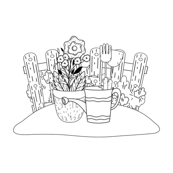 Κηπουρός Ντους Ψεκασμού Λουλούδια Σχεδιασμό Εικονογράφηση Διάνυσμα — Διανυσματικό Αρχείο