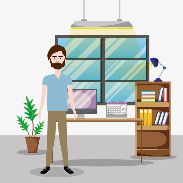 Worker inside business office scenery cartoon vector illustration graphic design