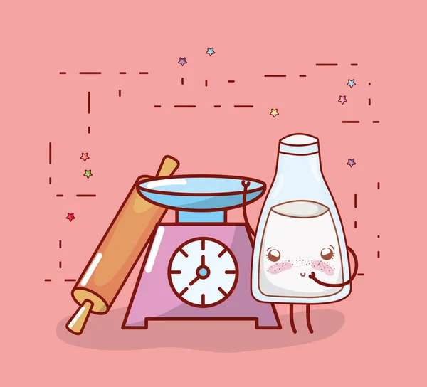 厨具用具和成分图标卡通 Kawaii 可爱的动画片 — 图库矢量图片