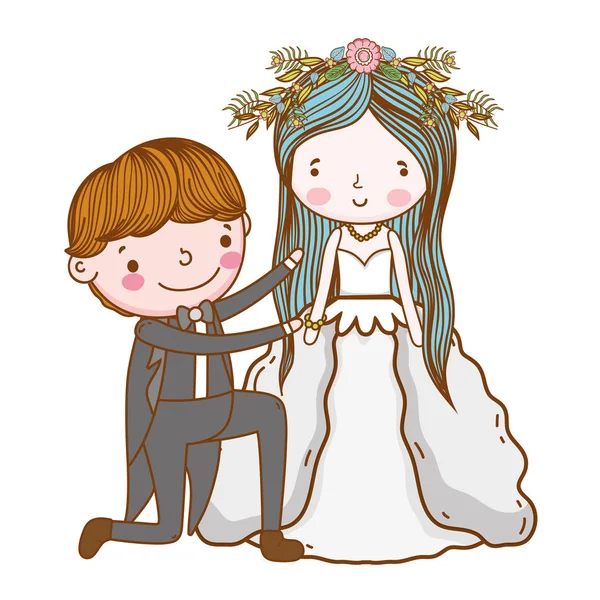 Paar Hochzeit Niedlich Cartoon Vektor Illustration Grafik Design — Stockvektor